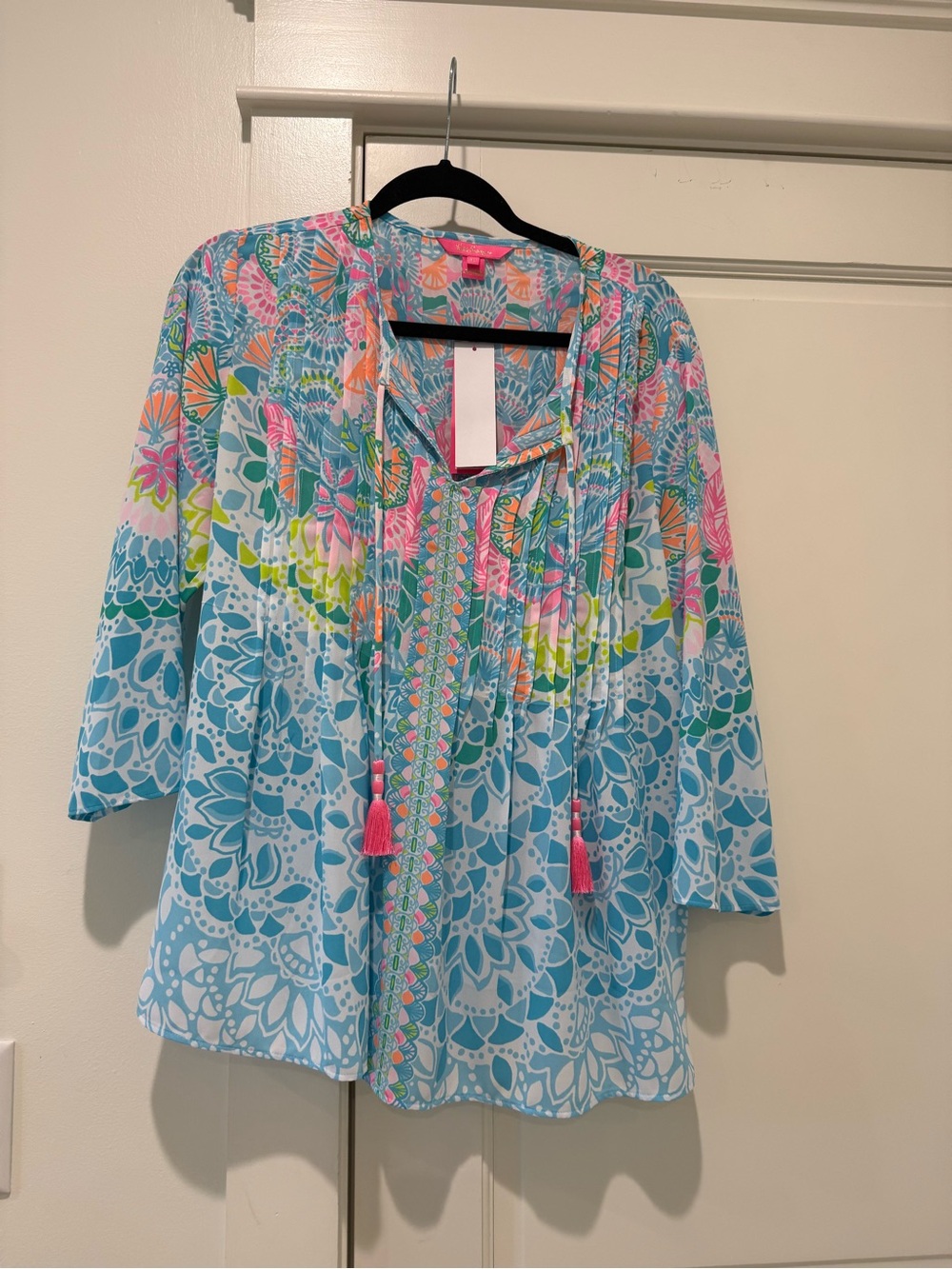 Lilly Pulitzer Blue Floral Tassel Tie Tunic Top